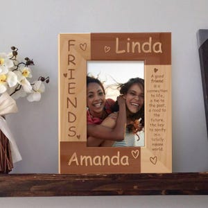 Personalized Friends Picture Frame, Customized Wooden Picture Frames, Engraved Frame for Friendship Day Gift, Monogrammed Picture Frames