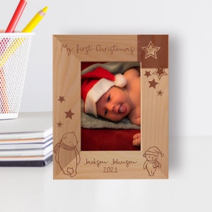 Custom Baby Picture Frame, Personalized Photo Frame, Engraved Photo Frame, Memorial Gift, Gift For Christmas, My First Christmas Photo Frame