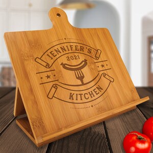 Personalized Kitchen Book Holder, Custom Kitchen Tools Gift for Chefs, Customized Recipe Cookbook Holder, Laser Engraved Kitchen Stand
