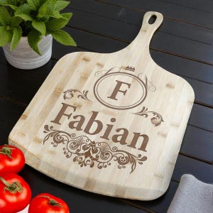 Custom Initial Bamboo Pizza Board: Engraved Wood Serving Paddle