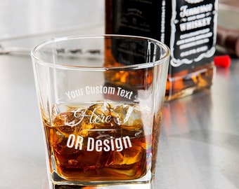 Custom Etched Whiskey Glass, Personalized Libbey Double Rocks Glass, Customized Stemless Cognac/Bourbon Glass, Name Gifts for Men and Women