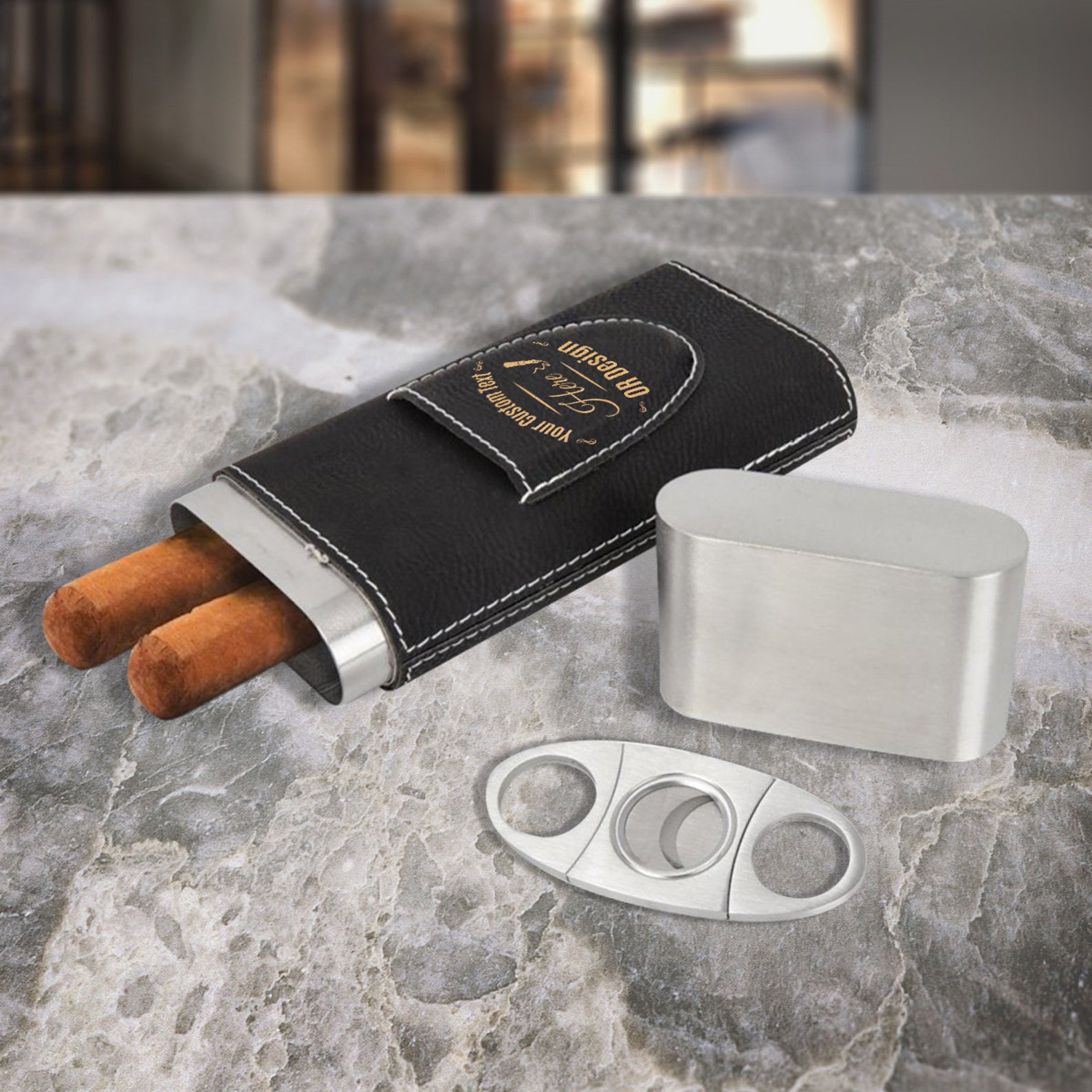 Personalized Leather Cigar Case with Cutter Custom Engraved Etsy