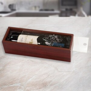 Personalized Rosewood Wine Box - Custom Name/Initial Engraved Single Keepsake Rustic Boxes with Clear Acrylic Lid - Gifts for Wine Lover