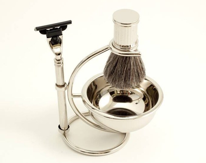 Personalized Shaving Set, Mach 3 Razor, Badger Shaving Brush, Soap Dish ...