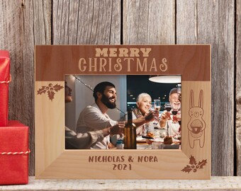 Personalized Christmas Photo Frame, Custom Merry Christmas Picture Frame, Wooden Picture Frame, Engraved Photo Frame, Gift Ideas For Family