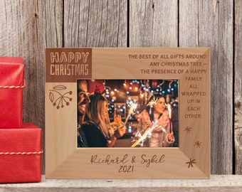 Personalized Christmas Picture Frame, Custom Merry Christmas Photo Frame, Engraved Picture Frame, Wooden Picture Frame, Family Gifts Ideas