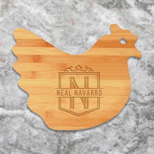 Personalized Hen Shaped Bamboo Cutting Board - Custom Name/Initial Engraved Wood Board for Kitchen - Customized Animal Shaped Cutting Board