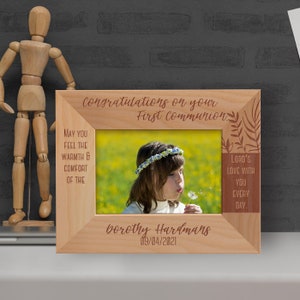 Custom First Holy Communion Picture Frame, Personalized Frame, Wooden Photo Frame, Gift For Her, Engraved Picture Frame, Baptism Gift Ideas