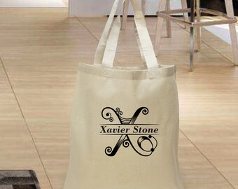 Monogrammed Tote Bag, Personalized Tote Bag W/ Initial and Name Bag, Customized Tote Bag for Grocery, Custom Tote Bag with Natural Handles