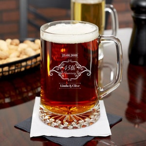 Personalized Beer Mug, Customized Etched Crystal Beer Mug, Engraved Unique Crafted Beer Mug, Monogrammed Beer Mug Gift for Anniversary