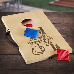 Personalized Mini Wood Cornhole Board - Custom Name/Initial Engraved Bean Bag Toss Game - Best Wooden Board Indoor/Outdoor Games