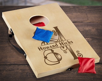 Personalized Mini Wood Cornhole Board - Custom Name/Initial Engraved Bean Bag Toss Game - Best Wooden Board Indoor/Outdoor Games