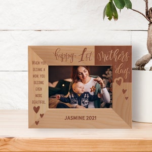 Custom Best Mom Picture Frame, Personalized Mothers Day Photo Frame, Wooden Picture Frame, Engraved Picture Frame, First Mothers Day Gift