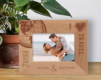 Custom Vacation Photo Frame, Personalized Photo Frame, Wooden Picture Frame, Anniversary Gift Idea, Engraved Picture Frame, Travelling Goals