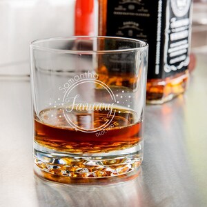 Personalized Birthday Whiskey Glass, Engraved Name Bourbon Glass, Etched Tumbler Glass, Custom Birthday Glassware, Initial whiskey Glass