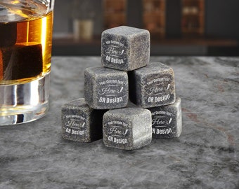 Whiskey Stones Personalized Gift for Him,  9 Piece Custom Engraved Scotch Drink Rocks Set, Customized Bourbon Cubes Gifts for Men, Groomsman