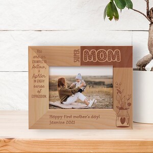 Personalized Super Mom Picture Frame, Custom Photo Frame, Wooden Frame, Christmas Gift, Engraved Picture Frame, First Mothers Day Gift Idea