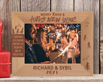 Personalized Christmas Photo Frame, Custom Photo Frame, Engraved Family Photo Frame, Wooden Photo Frame, Christmas Gift, Gift Ideas for Xmas