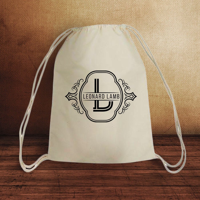 Drawstring Backpack Personalized Initial and Name Bag Cotton Etsy