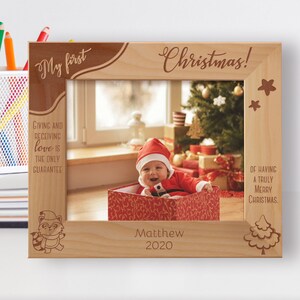 Personalized Babies Photo Frame, Custom Merry Christmas Photo Frame, Engraved Photo Frame, First Birthday Gift, Wooden Frame, Newborn Gifts