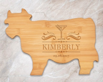 Personalized Cutting Board, Customized Unique Cow Shaped Wooden Cutting Board, Engraved Handmade Wooden Chopping Board, Custom Perfect Gift