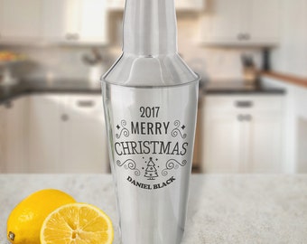 Personalized Bar Shaker Christmas Gift, Custom Engraved Stainless Steel Cocktail Martini Mixing Set, Customized X-Mas Gifts