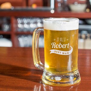 Personalized Beer Mug, Customized Etched Crystal Beer Mug, Engraved Unique Crafted Beer Mug, Monogrammed Beer Mug Gift for Groomsmen