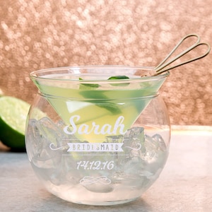 Personalized Cocktail Glass, Customized Etched Cocktail Chiller Glass, Engraved Unique Pattern Martini Glass, Custom Gift for Maid of Honor
