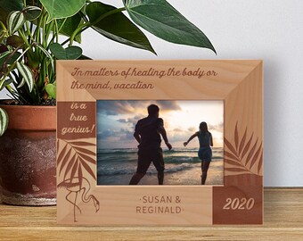 Personalized Vacation Photo Frame, Custom Picture Frame, Wooden Picture Frame, Engraved Family Travel Photo Frame, Gift  Ideas For Hodophile