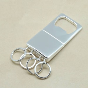 Engraved Keychain, Personalized Silver Bottle Opener Keychain, Customized Key Holder, Monogram Bottle Opener Keyring Ideal Birthday Gifts