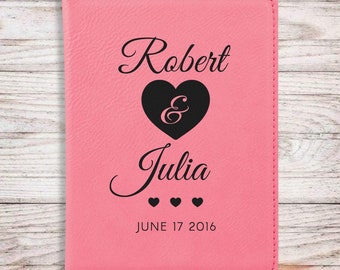 Personalized Wedding Leatherette Passport Holder - Custom Name/Initial Engraved Travel Wallet for Him/Her - Honeymoon Gift for Couple