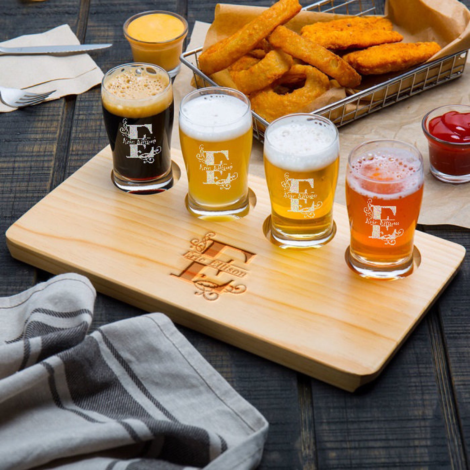 Personalized Beer Flight Set Customized Unique Wooden Board Etsy