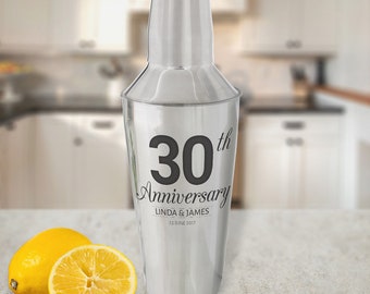 Custom Anniversary Bar Shaker, Personalized Stainless Steel Cocktail Martini Drink Mixer Wedding Anniversary Gift, Custom Favors for Guests
