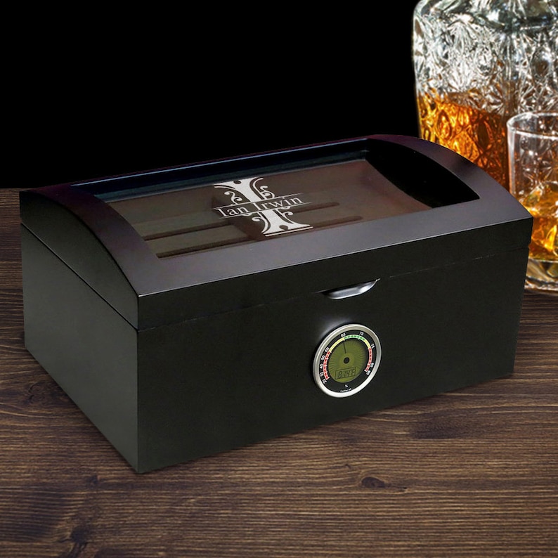Wood Cigar Case Personalized Dome Humidor with Name Modern Humidor Cigar Box Digital Humidor with Hygrometer