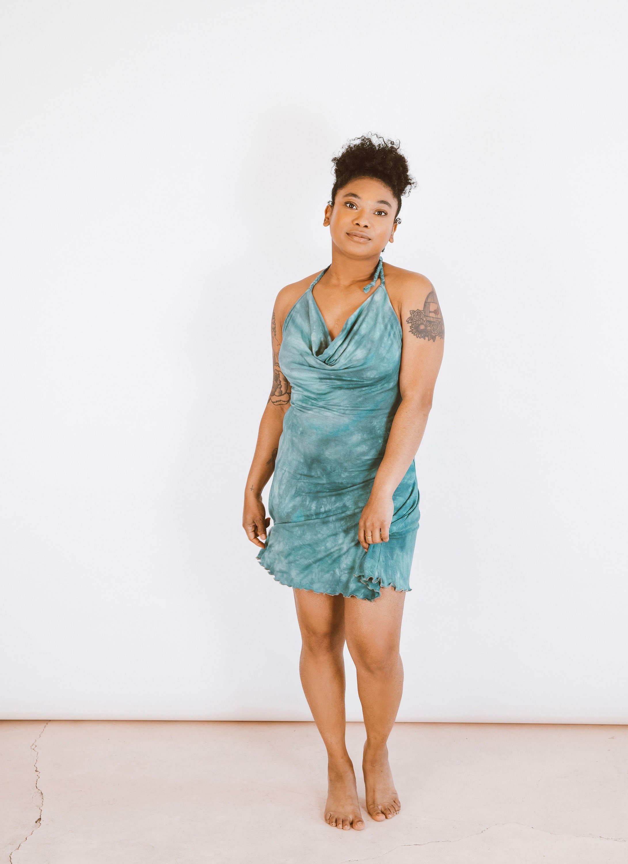 Halter fit and flare cocktail clearance dress