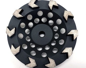 Disco de diamante de copa para amolar con segmento de flecha de 7", paquete de 2, con mandril de 5/8"-11, de primera calidad y garantía de calidad.