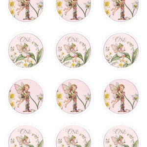 Fairy First Birthday Cupcake Toppers, Printable Party Circles (Digital Download) image 2
