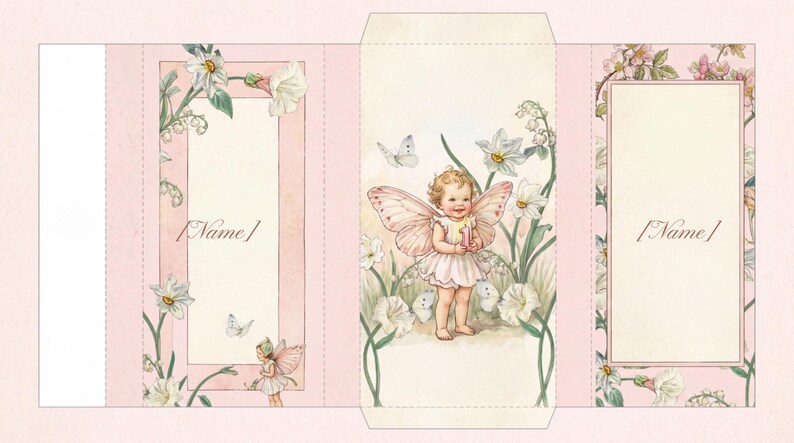 Fairy Foldable Treat Box, Editable Canva Party Favor, Personalized Name (Instant Download) image 2