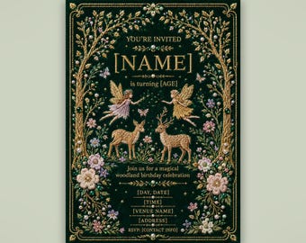 Enchanted Woodland Fairy Birthday Invitation, Girls Forest Party Template (Digital Download)
