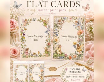 Fairy Flat Cards, First Birthday Invitations, Editable Thank You Notes (Digital Download)