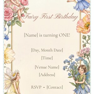 Invitación móvil para el primer cumpleaños con temática de hadas, invitación digital editable (1080 x 1920) imagen 2