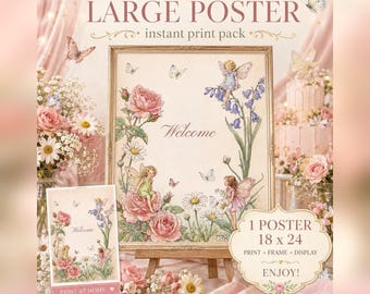 Willkommensposter zum ersten Geburtstag mit Feenmotiv, bearbeitbare florale Feengrafik (18x24)