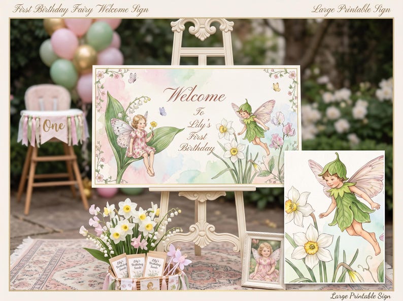 Sprookjesachtig welkomstbord, bewerkbare verjaardagsfeestdecoratie (digitale download) afbeelding 2