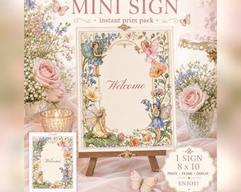 Fairy First Birthday Mini Welcome Sign, Editable Party Table Decor (Instant Download)