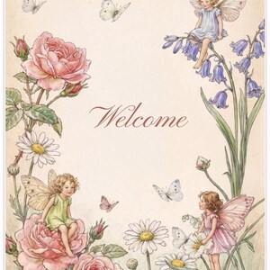 Willkommensposter zum ersten Geburtstag mit Feenmotiv, bearbeitbare florale Feengrafik (18x24) Bild 2