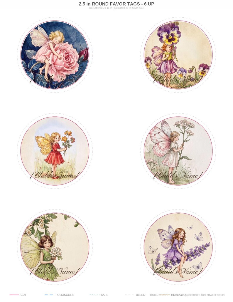 Editable Fairy Favor Tags, First Birthday Round Gift Tags (Instant Download) image 2