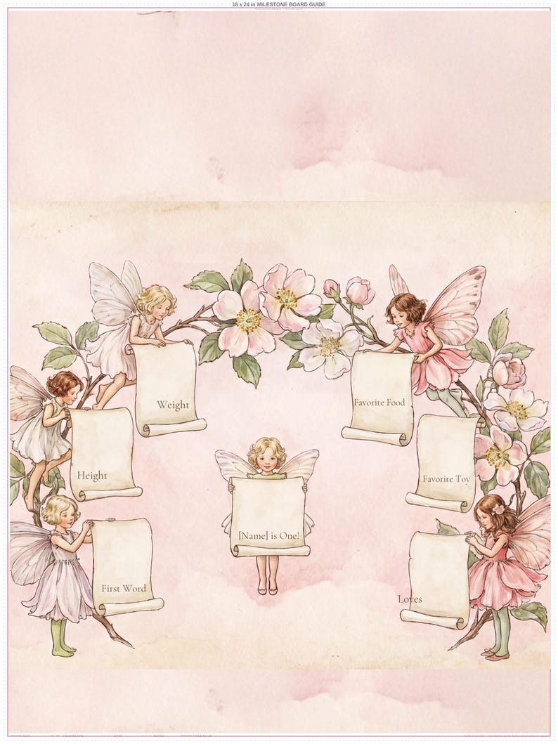 Tableau d'étapes pour le premier anniversaire sur le thème des fées, modèle Canva modifiable (18x24) (Téléchargement numérique) image 2