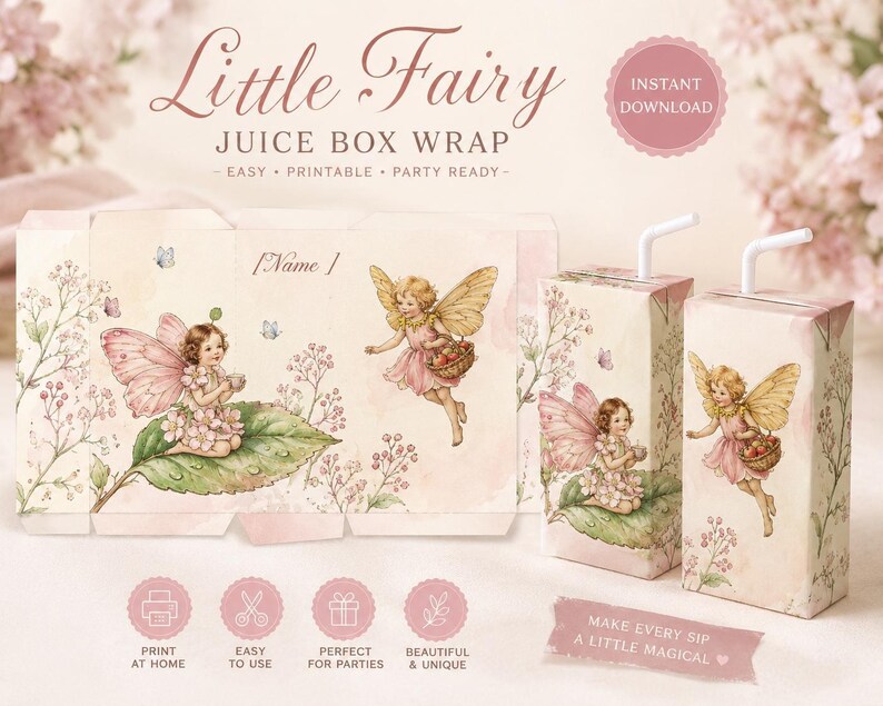 Fairy Juice Box Wraps, Editable Birthday Party Labels (Instant Download) image 2