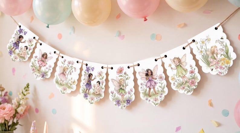 Bannière d'anniversaire féerique à imprimer, guirlande de fanions modifiable sur Canva (téléchargement instantané) image 4