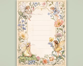 Vintage Fairy Stationery, Editable Letter Template, Birthday Wishes Note Card (Canva Download)